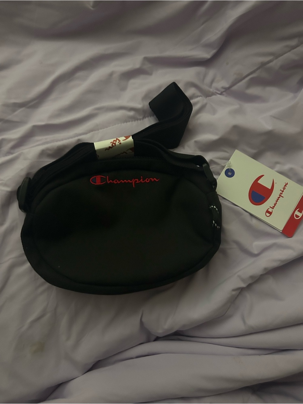 Champion Black Crossbody Belt Bag with Red Logo